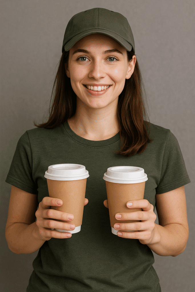 Delivery Girl Hold Starbucks coffee cup