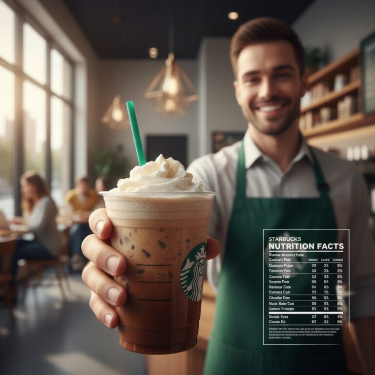Starbucks barista serving iced coffee with protein cold foam