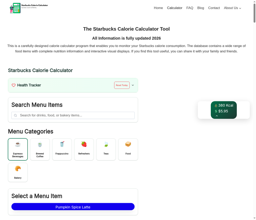 starbucks claorie calculator menu