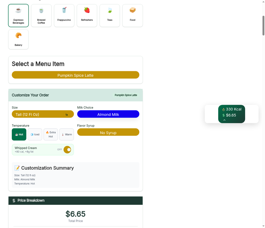 starbucks calorie counter
